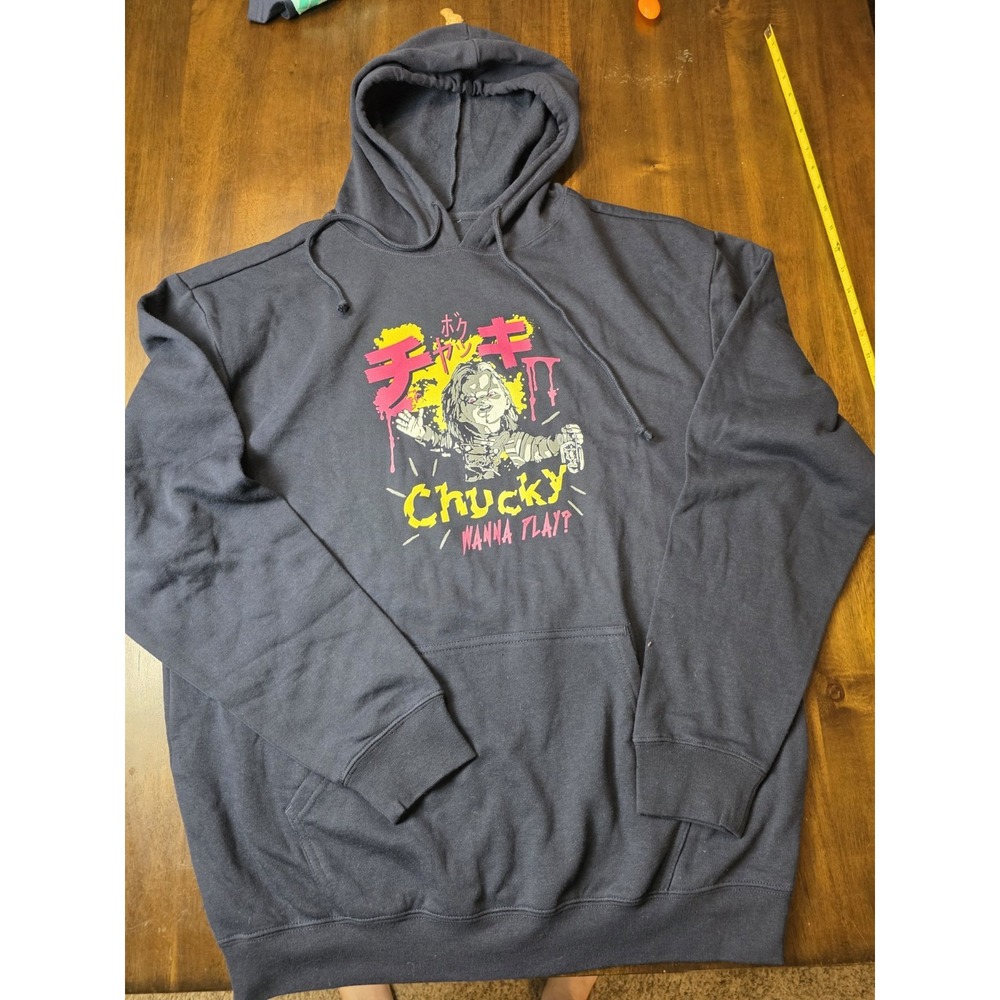 Chucky Wanna Play Hoodie XL Black Japanese Graphic Child's Play Horror